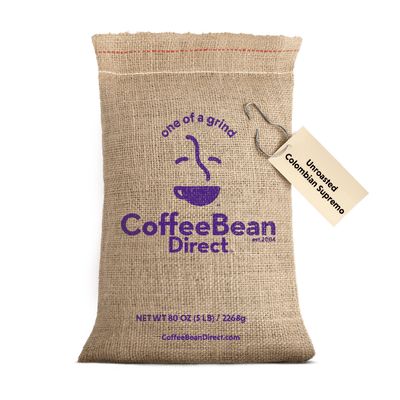 Coffee Bean Direct Unroasted CO2 Decaf Colombian Supremo 5lb burlap